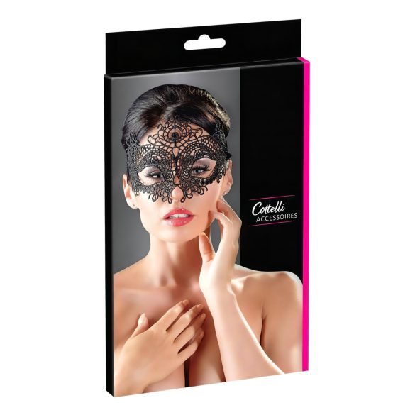 Cottelli - Broderad spetsmask (svart)