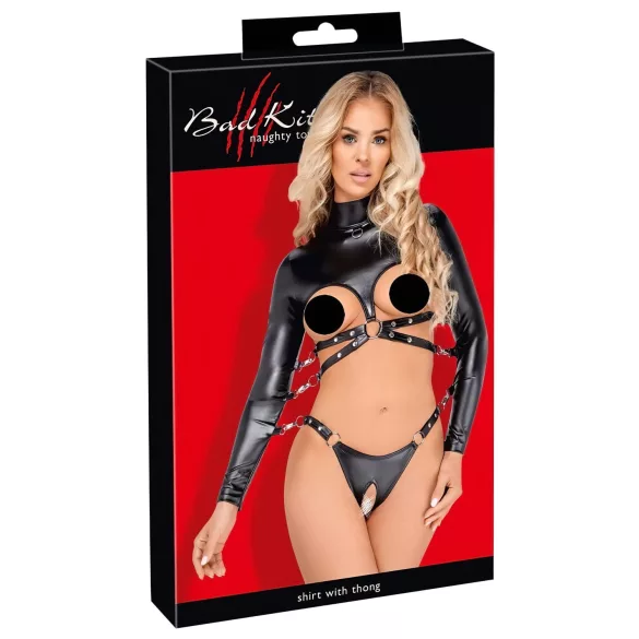 Bad Kitty - Öppen BH & bondage set (svart) - L