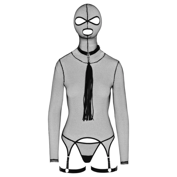 Bad Kitty - BDSM set med piska - transparent nät - svart - M