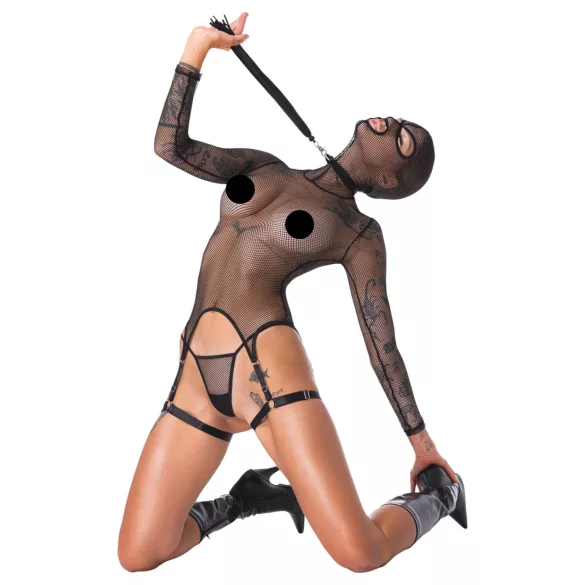 Bad Kitty - BDSM set med piska - transparent nät - svart - M