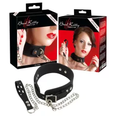 Bad Kitty - halsband och koppel - silikon - svart
