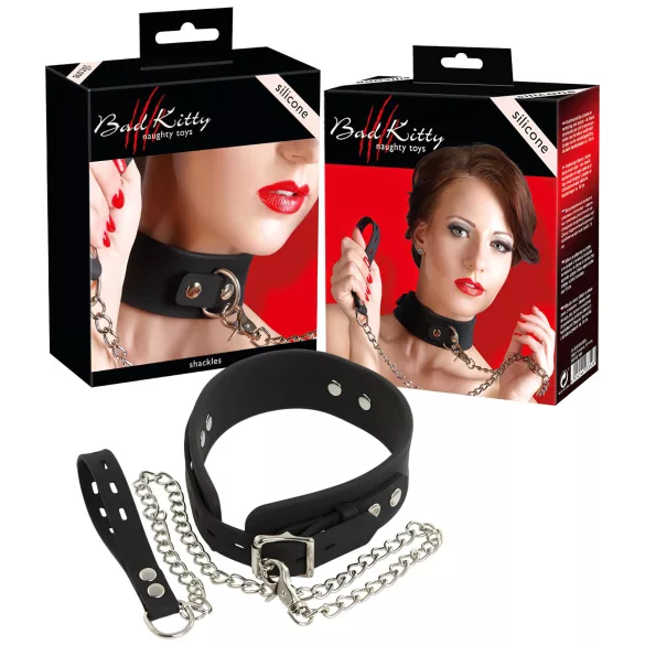 Bad Kitty - halsband och koppel - silikon - svart
