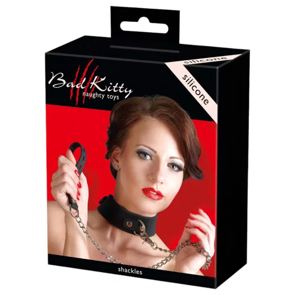 Bad Kitty - halsband och koppel - silikon - svart