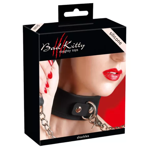 Bad Kitty - halsband och koppel - silikon - svart