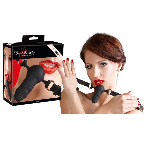 Bad Kitty - Silikon munsbit med dildo (svart)