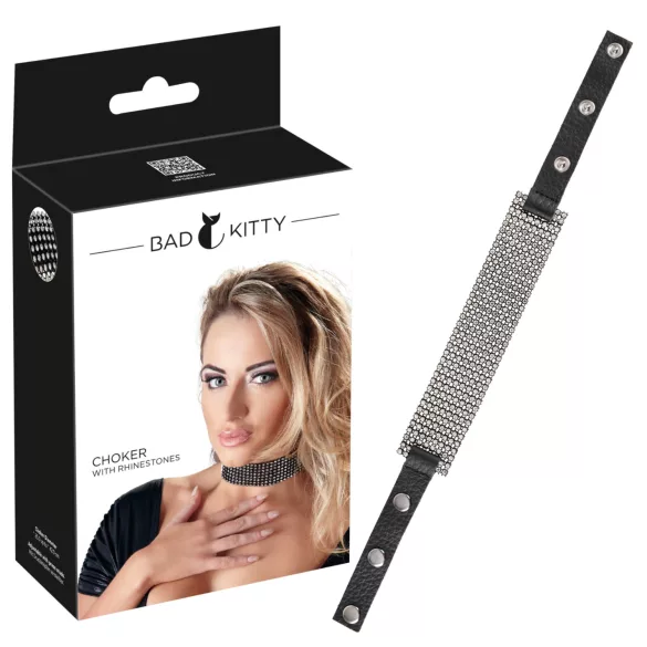 Bad Kitty - halsband med strass - svart