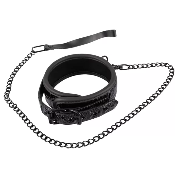 Bad Kitty - halsband och koppel med strasstenar - svart