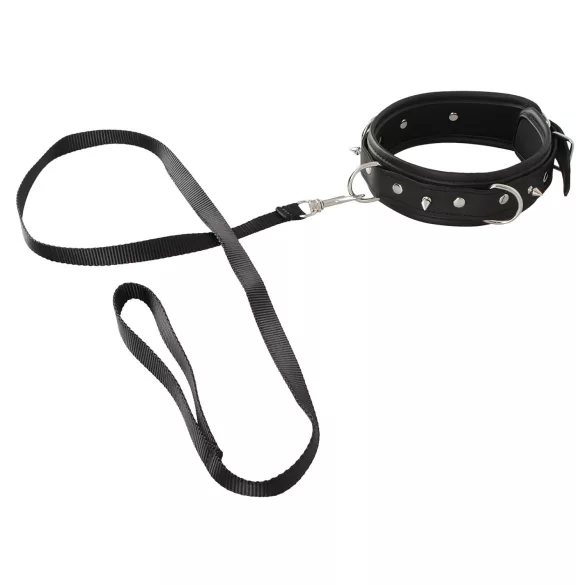 Vegan Fetish - halsband med nitar och koppel - veganskt läder svart