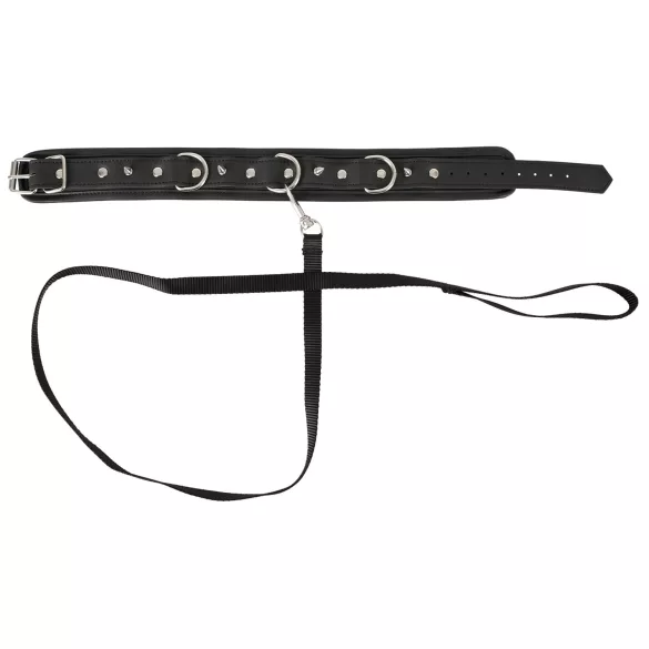 Vegan Fetish - halsband med nitar och koppel - veganskt läder svart
