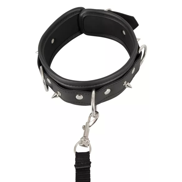 Vegan Fetish - halsband med nitar och koppel - veganskt läder svart