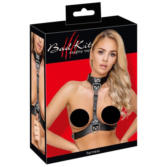 Bad Kitty - Läderlook kroppsele med D-ring (svart)