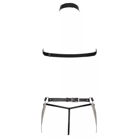 Bad Kitty - 3-delad svart harness‑set med bröst- och höftrem (S-L)
