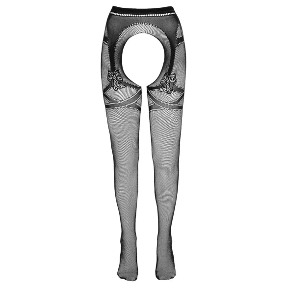 Cottelli - nätstrumpbyxa med öppen gren - dubbel effekt - svart - L/XL