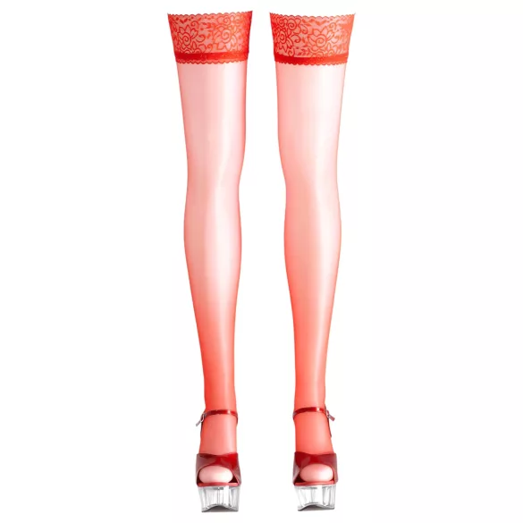 Cottelli - Stay-ups - Satinlook - Röd - 4/L