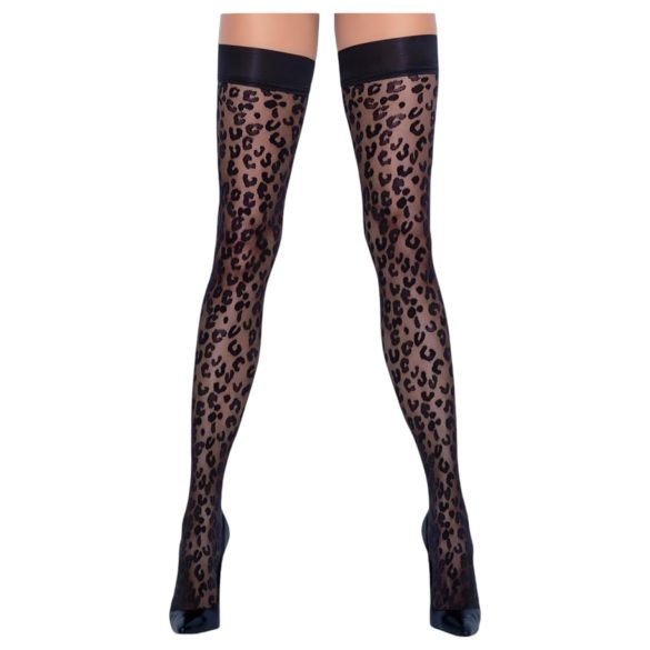 Cottelli - Lårhöga strumpor, leopardmönster (svart)