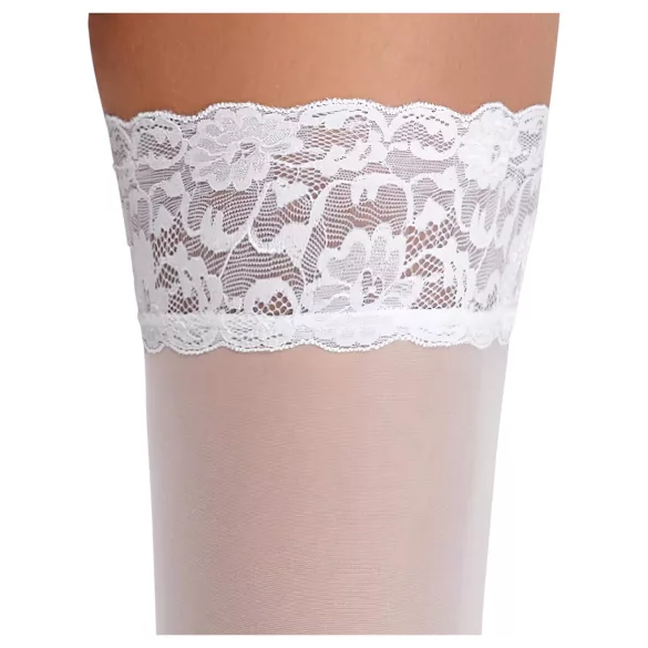 Cottelli - stayups med spets och blommönster - vit - 3/M-L