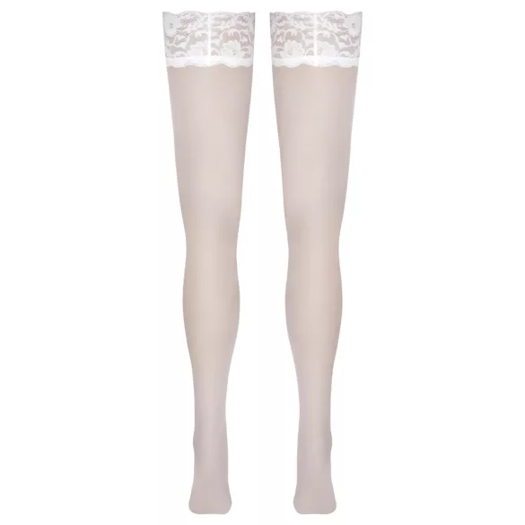 Cottelli - stayups med spets och blommönster - vit - 3/M-L