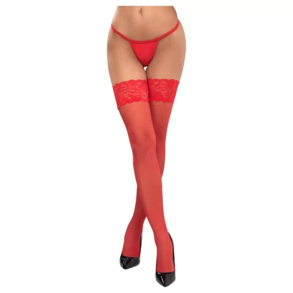 Cottelli - stay ups spets blommig röd - 3/M-L