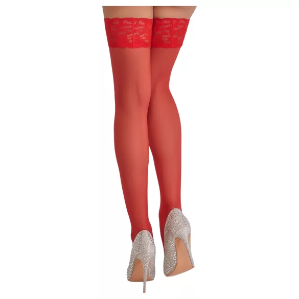 Cottelli - stay ups spets blommig röd - 3/M-L
