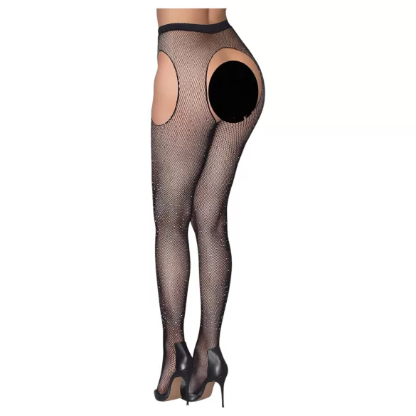 Cottelli Legwear - öppna, glansiga, svarta strumpbyxor (S-L)