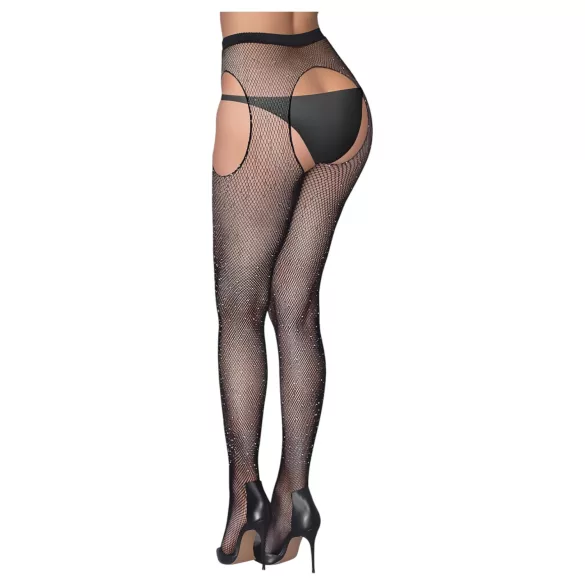 Cottelli Legwear - öppna, glansiga, svarta strumpbyxor (S-L)