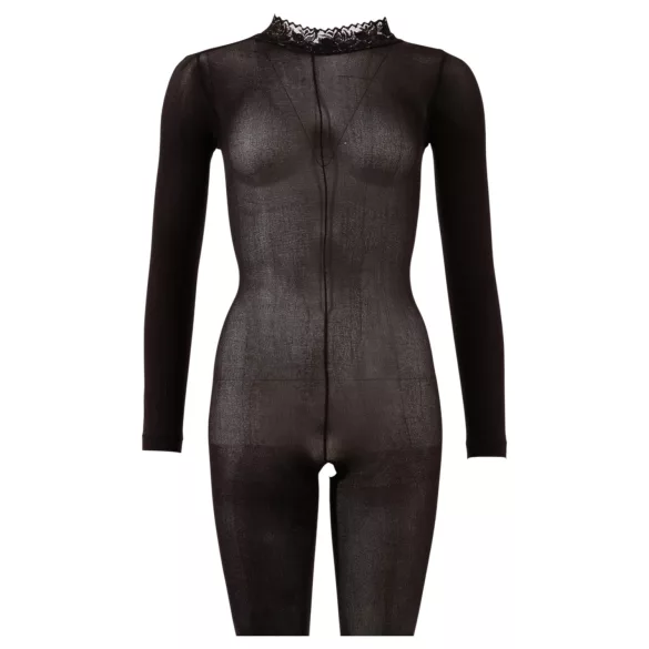Cottelli - genomskinlig catsuit med öppen gren (svart) - S/M
