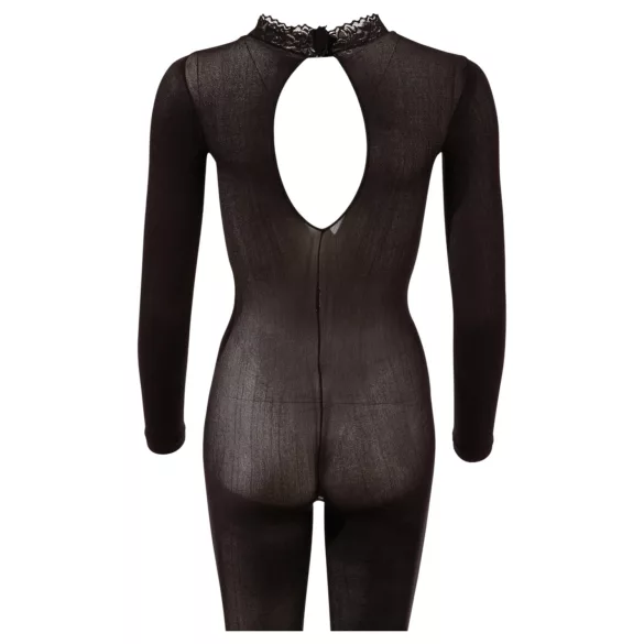 Cottelli - genomskinlig catsuit med öppen gren (svart) - S/M