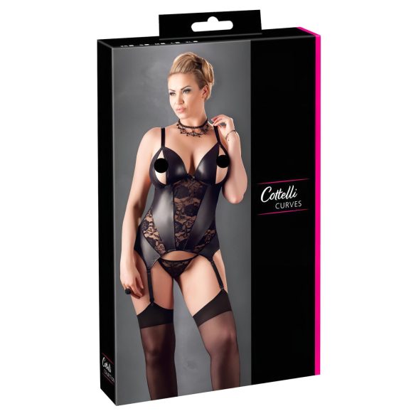 Cottelli - damtop plus size - blommigt mönster - svart