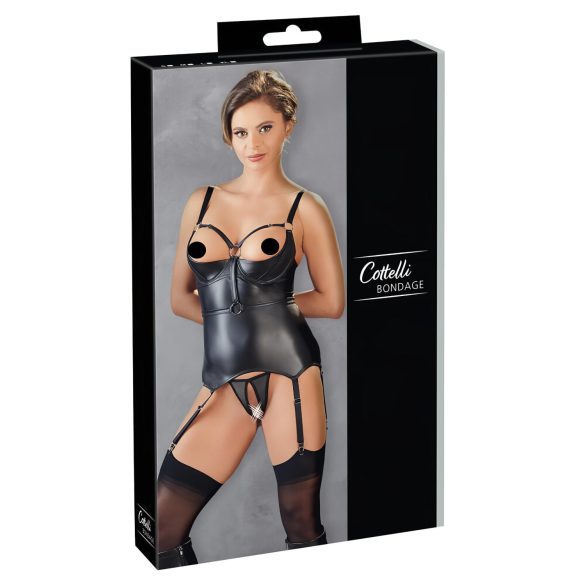 Cottelli Bondage - glansig, lyftande topp med shacklar (svart) - XL