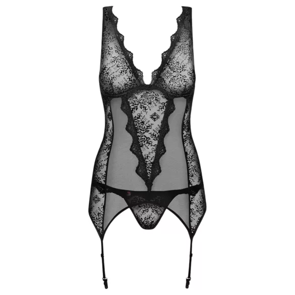 Obsessive - set med broderad topp och stringtrosa - svart - L/XL