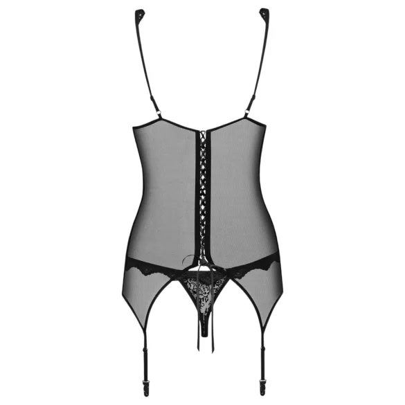 Obsessive - set med broderad topp och stringtrosa - svart - L/XL