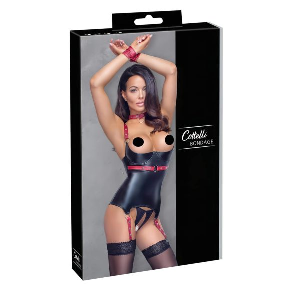 Cottelli Bondage - Glänsande, bysthävande topp med halsband (svart) - XL