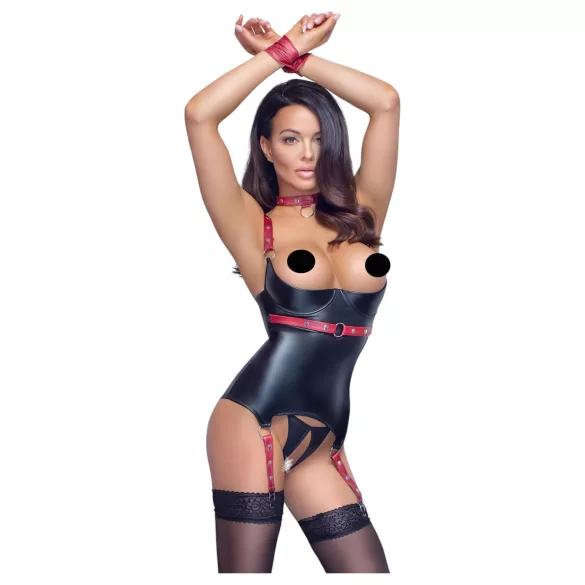 Cottelli Bondage - Push up topp med krage - glänsande svart - XL