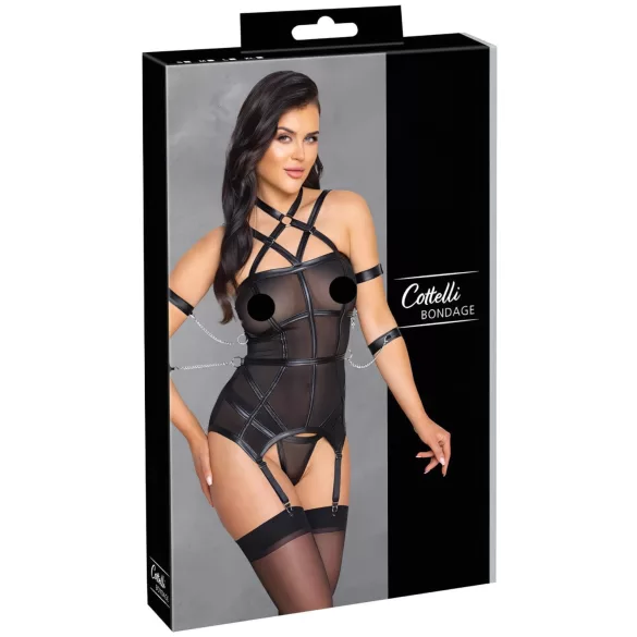 Cottelli Bondage - bandtop, handbojor och tanga (svart)