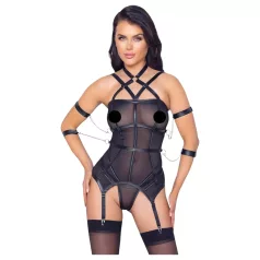 Cottelli Bondage - bandtop, handbojor och tanga (svart) - M