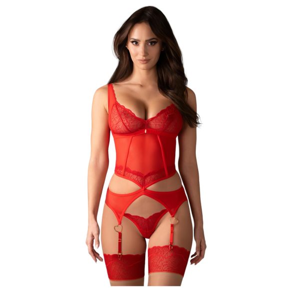 Obsessive Cupide Desir - genomskinlig spets set - röd - L/XL
