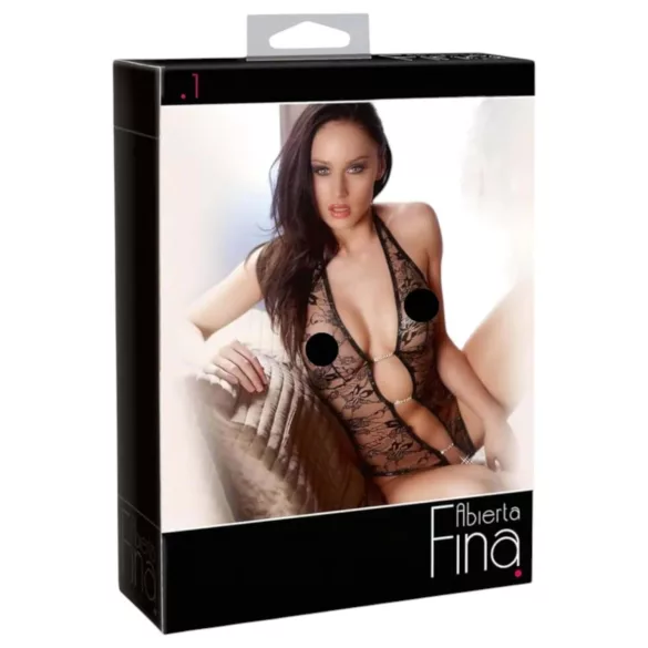Abierta Fina - Bodysuit i spets - Djup urringning - Svart - L