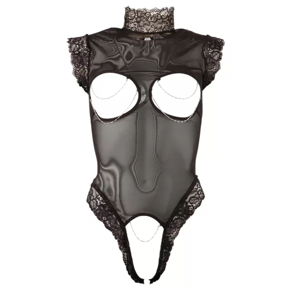 Abierta Fina - body - öppen front - spets svart - M