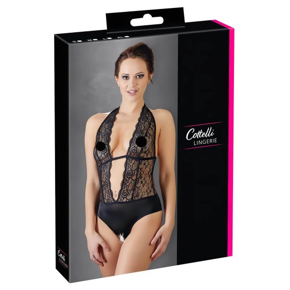 Cottelli - Spetshalsband body (svart)