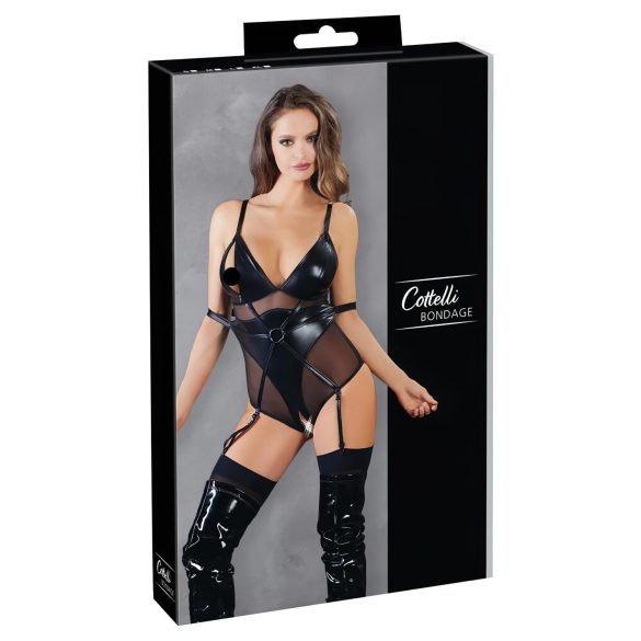 Cottelli Bondage - glittrande body med bojor (svart) - L