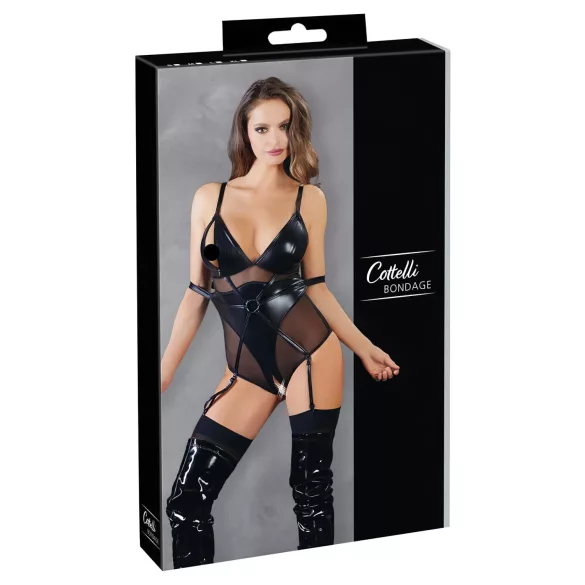 Cottelli Bondage - body med bojor - glänsande svart - XL