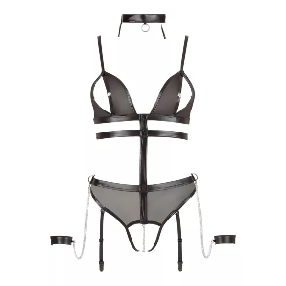 Cottelli Bondage - öppen body med remmar och kedjor - svart - L