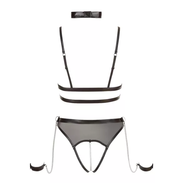 Cottelli Bondage - öppen body med remmar och kedjor - svart - L