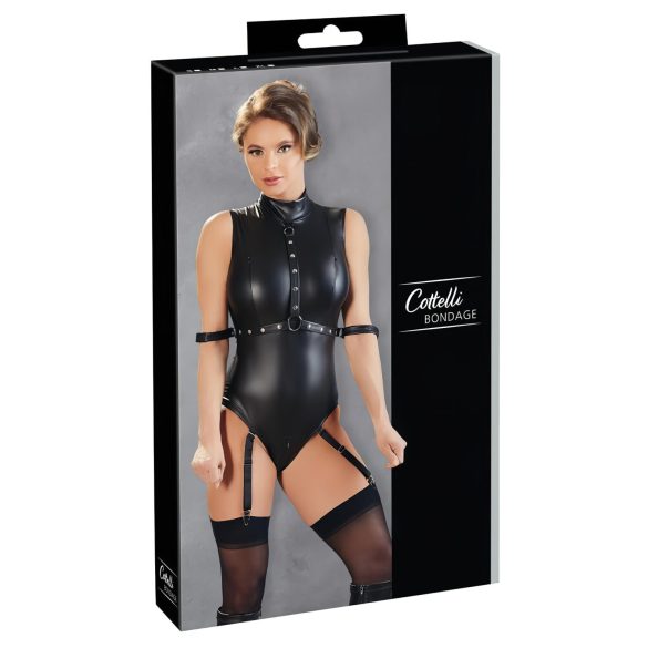 Cottelli Bondage - Glänsande body med bojor (svart)