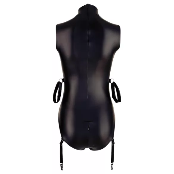 Cottelli Bondage - ärmlös glänsande body med handbojor - svart - M
