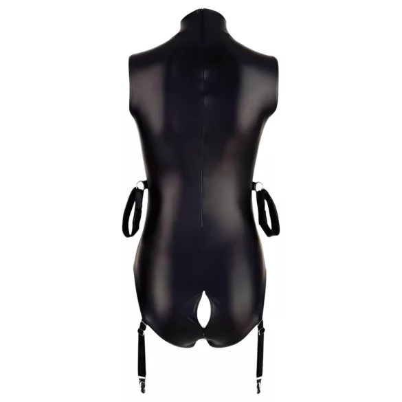 Cottelli Bondage - ärmlös glänsande body med handbojor - svart - XL