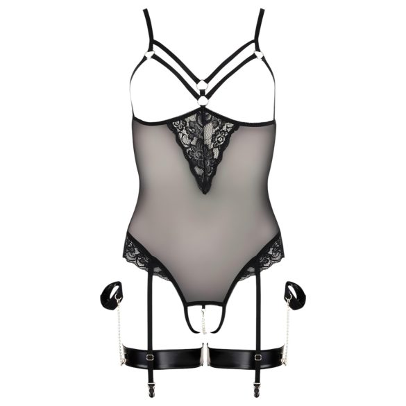 Cottelli Bondage - body med metallringar och handledsbojor - svart