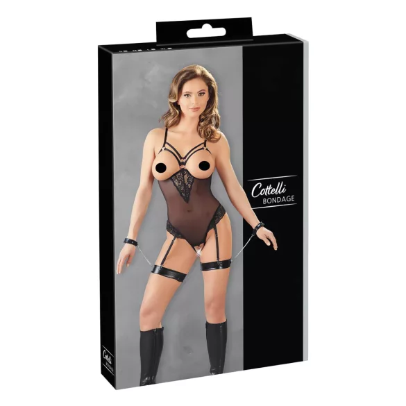 Cottelli Bondage - body med metallringar och handledsbojor - svart - M