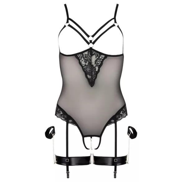 Cottelli Bondage - body med metallringar och handledsbojor - svart - M