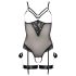 Cottelli Bondage - svart body med metallringar och handledsmanschetter - M